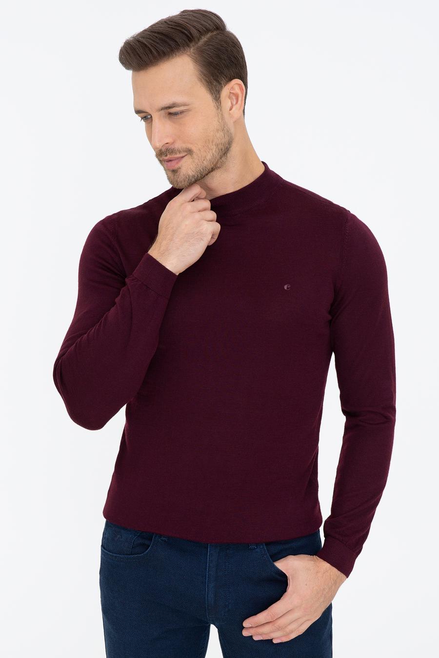 Koyu Bordo Slim Fit Çeyrek Balıkçı Yaka Basic Triko Kazak - 50237039167