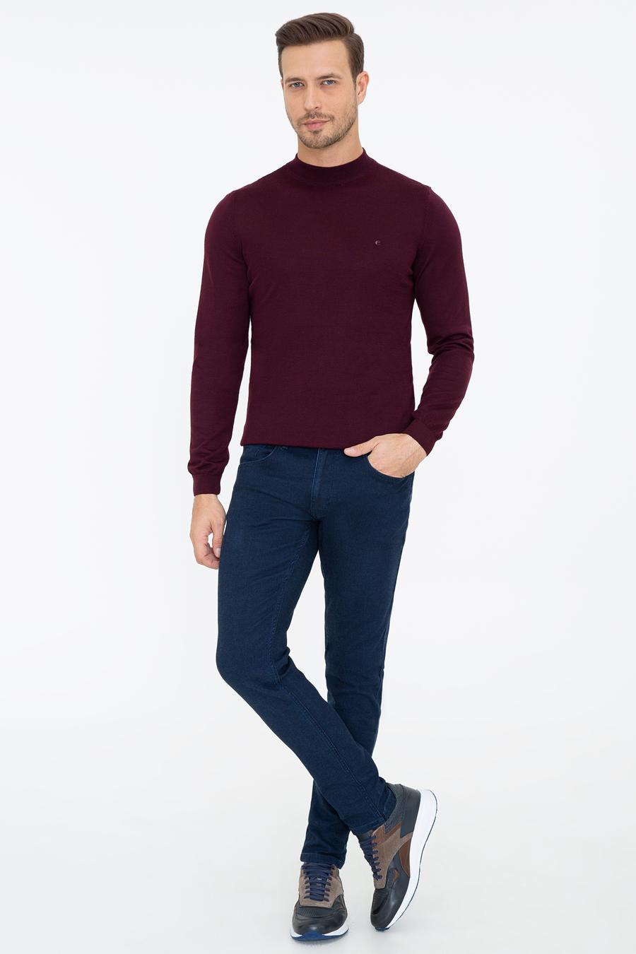 Koyu Bordo Slim Fit Çeyrek Balıkçı Yaka Basic Triko Kazak - 50237039167