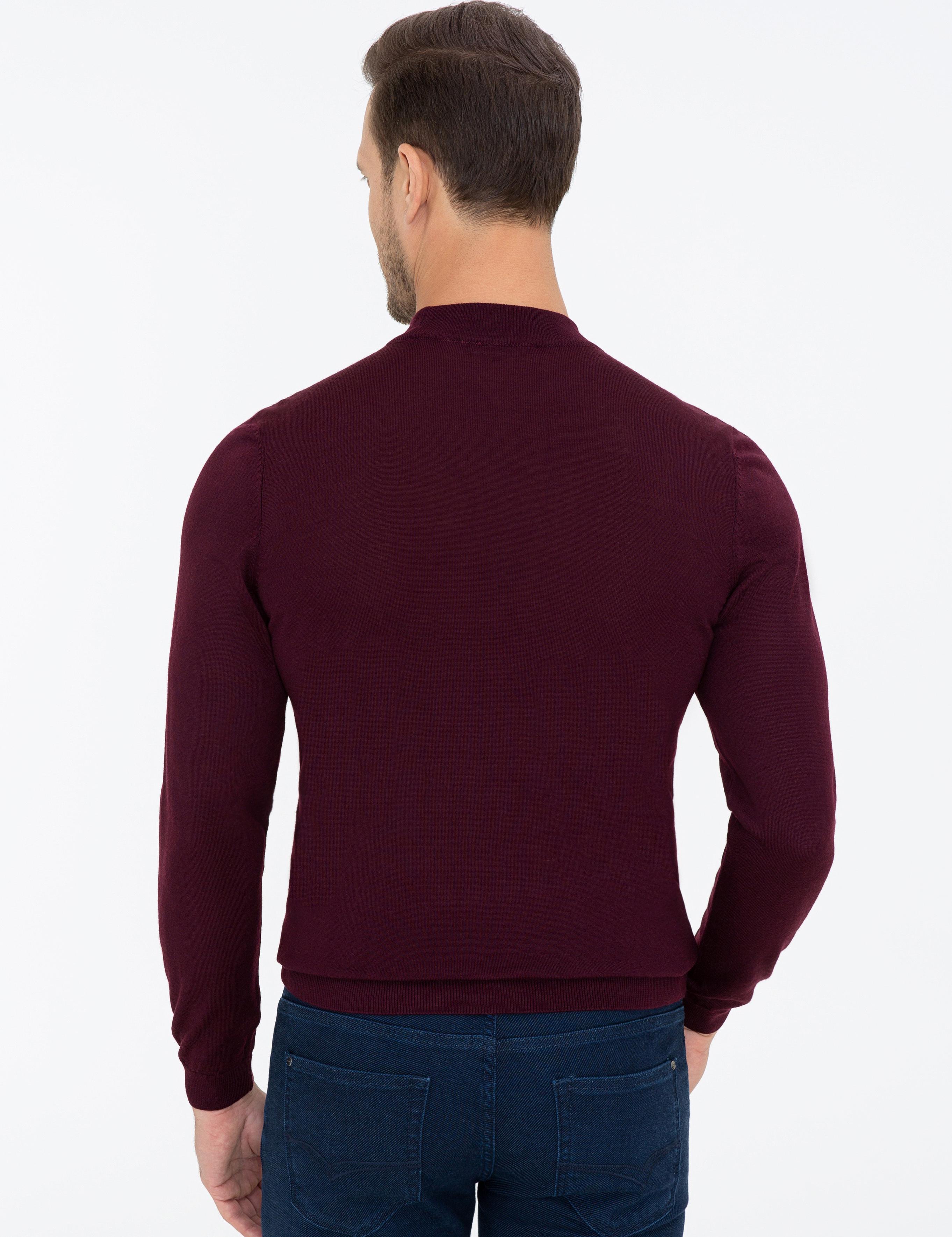 Koyu Bordo Slim Fit Çeyrek Balıkçı Yaka Basic Triko Kazak - 50237039167