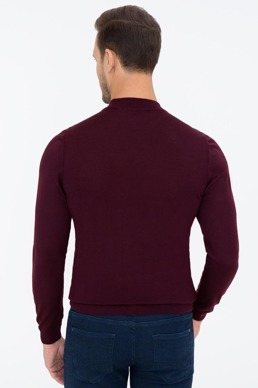 Koyu Bordo Slim Fit Çeyrek Balıkçı Yaka Basic Triko Kazak - 50237039167