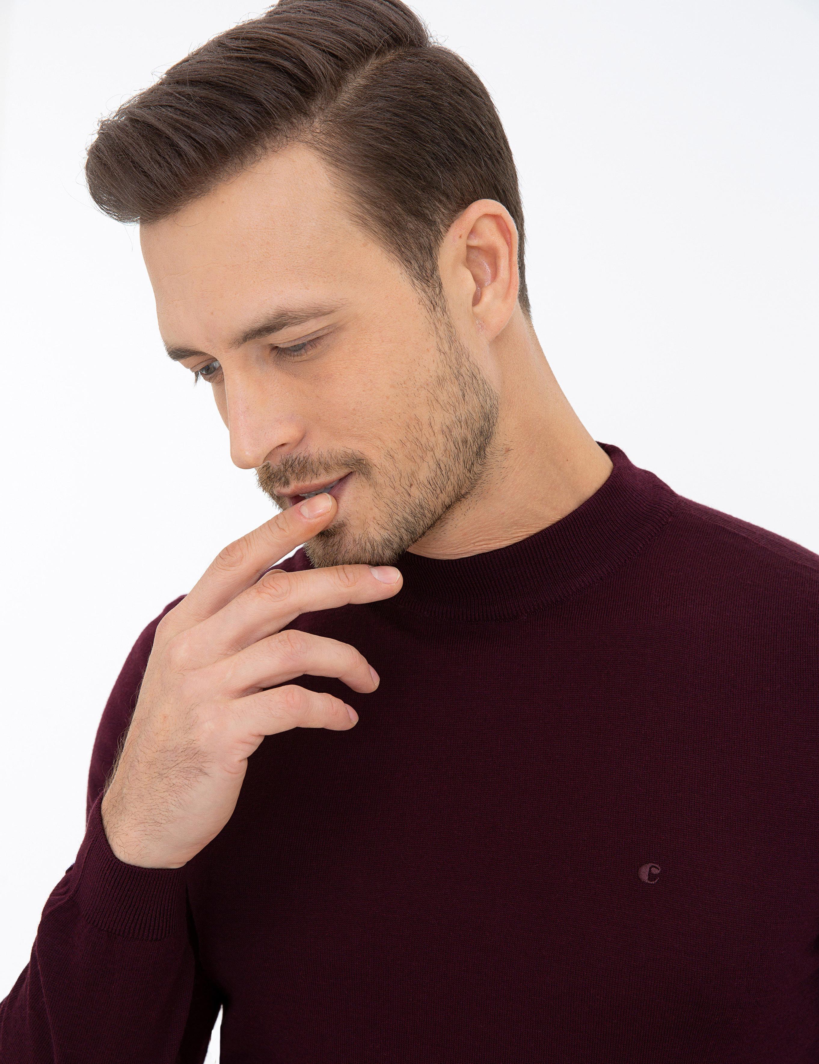 Koyu Bordo Slim Fit Çeyrek Balıkçı Yaka Basic Triko Kazak - 50237039167
