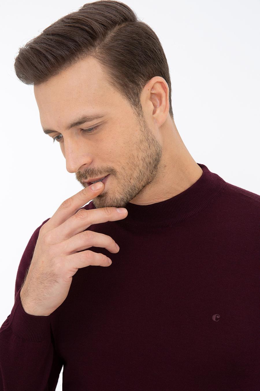 Koyu Bordo Slim Fit Çeyrek Balıkçı Yaka Basic Triko Kazak - 50237039167