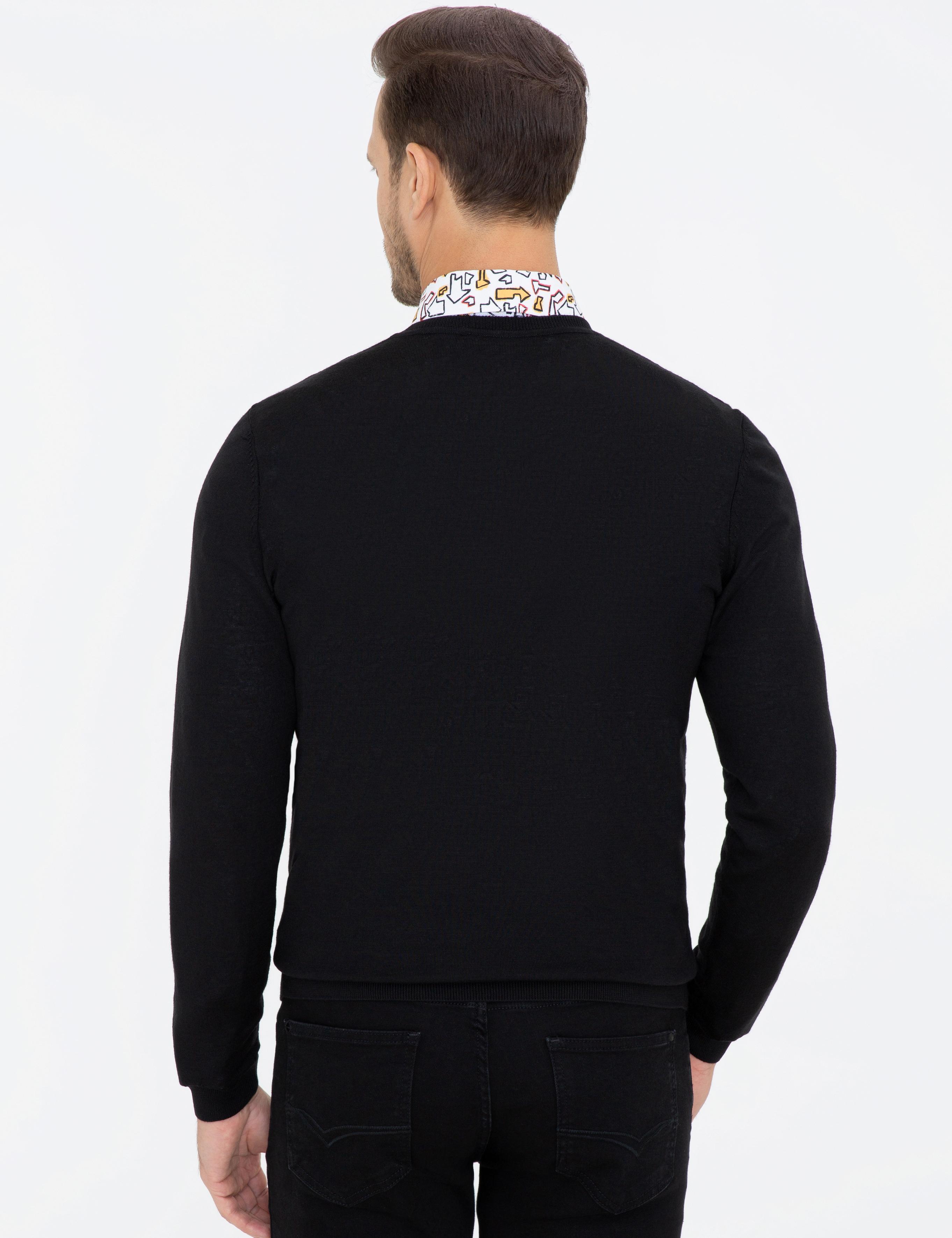 Siyah Slim Fit V Yaka Basic Triko Kazak - 50237053005