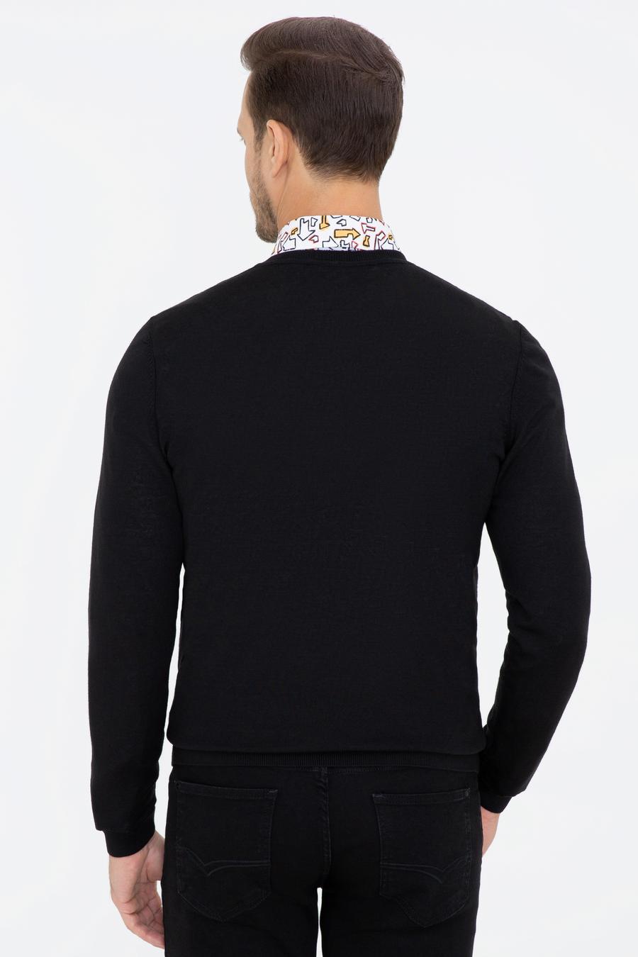 Siyah Slim Fit V Yaka Basic Triko Kazak - 50237053005