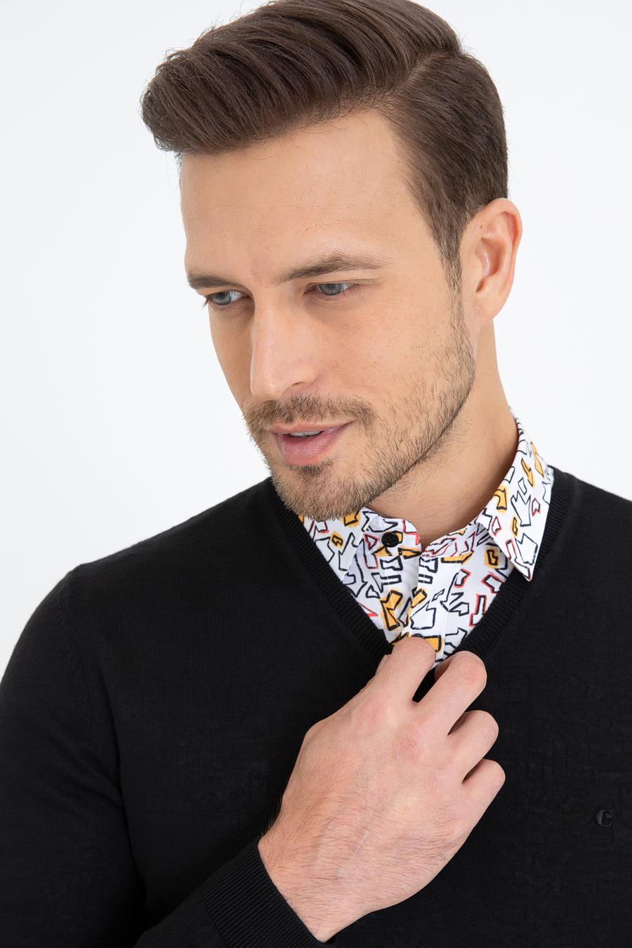 Siyah Slim Fit V Yaka Basic Triko Kazak - 50237053005