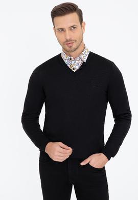 Siyah Slim Fit V Yaka Basic Triko Kazak