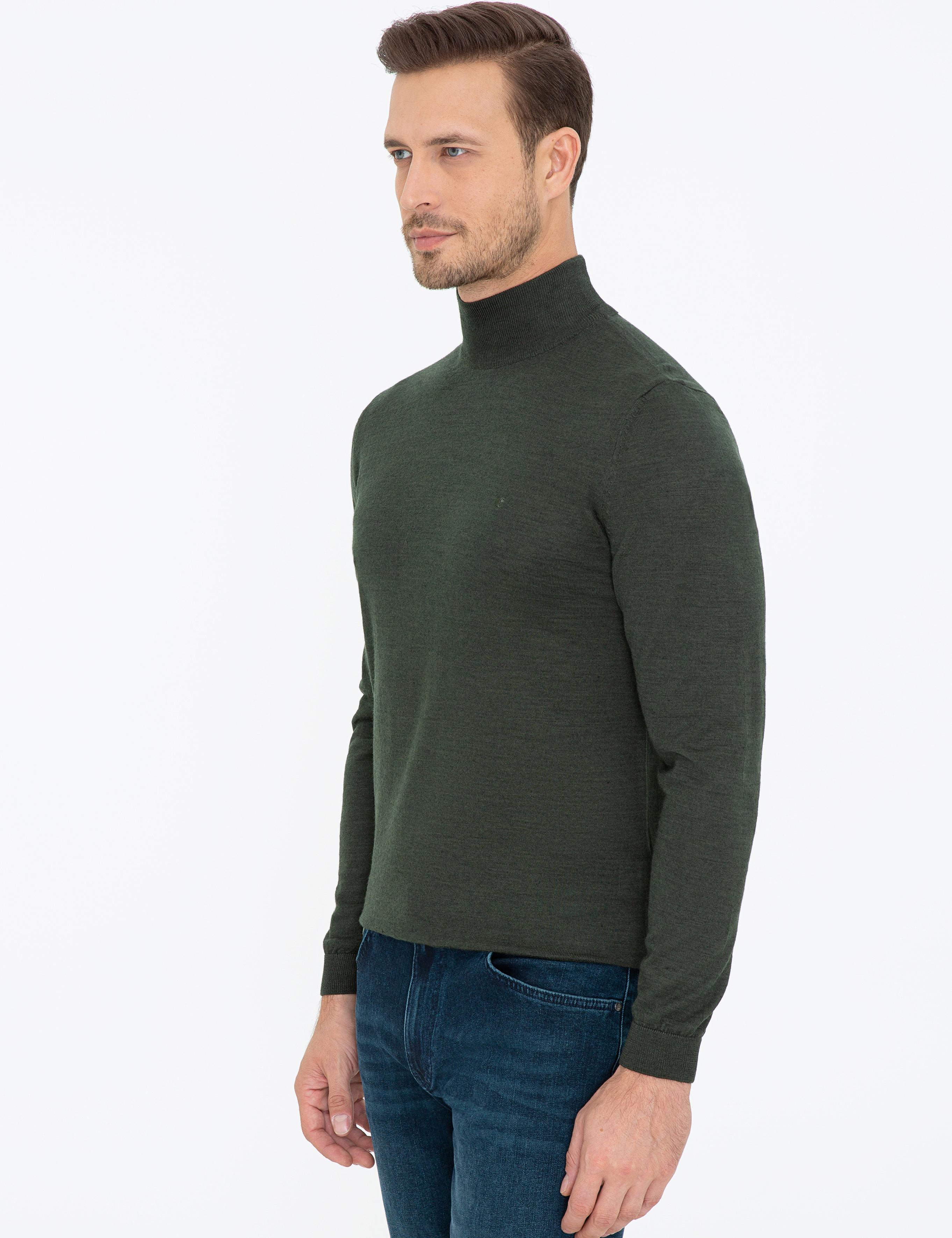 Haki Slim Fit Yarım Balıkçı Basic Triko Kazak - 50237040067