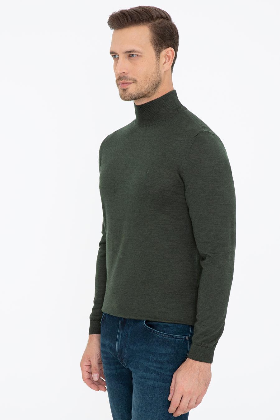 Haki Slim Fit Yarım Balıkçı Basic Triko Kazak - 50237040067