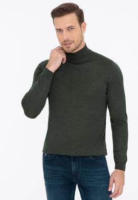 Haki Slim Fit Yarım Balıkçı Basic Triko Kazak