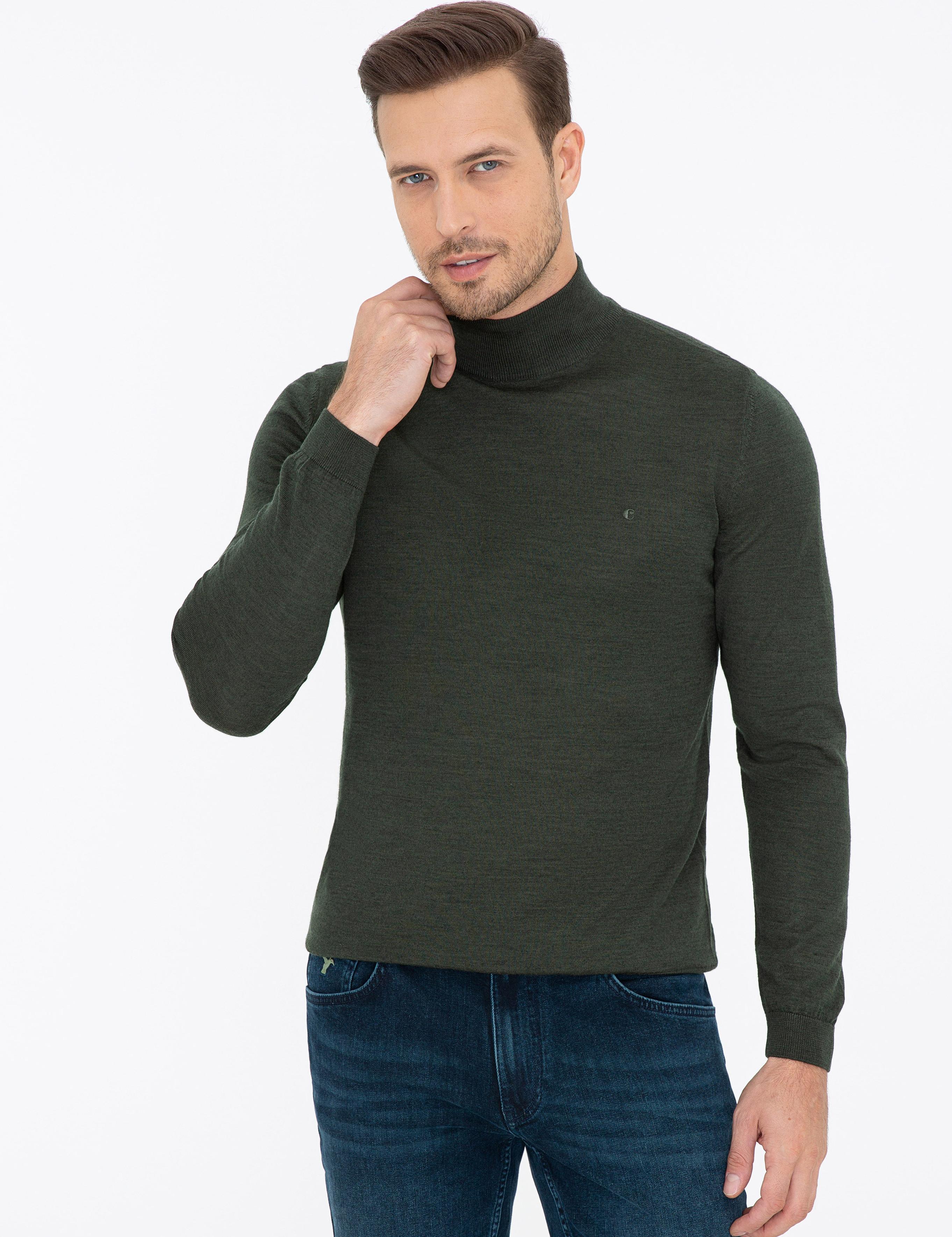 Haki Slim Fit Yarım Balıkçı Basic Triko Kazak - 50237040067