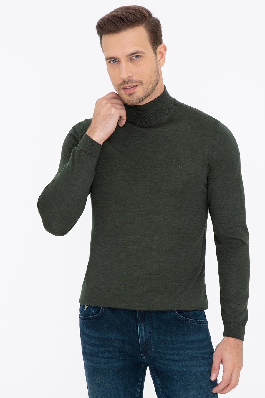 Haki Slim Fit Yarım Balıkçı Basic Triko Kazak - 50237040067
