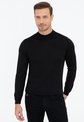 Siyah Slim Fit Çeyrek Balıkçı Yaka Basic Triko Kazak