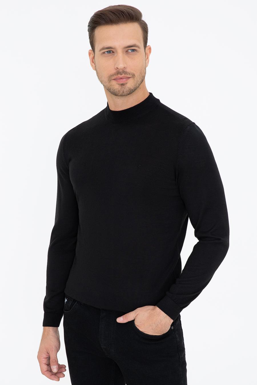 Siyah Slim Fit Çeyrek Balıkçı Yaka Basic Triko Kazak - 50237039006