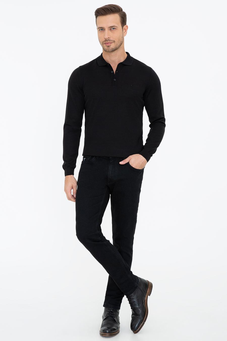 Siyah Slim Fit Polo Yaka Basic Triko Kazak - 50237054005