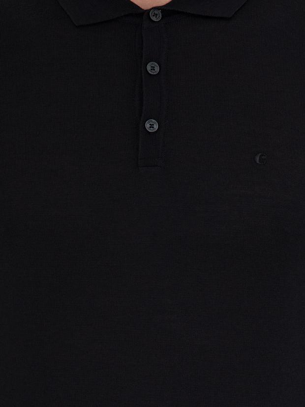 Siyah Slim Fit Polo Yaka Basic Triko Kazak
