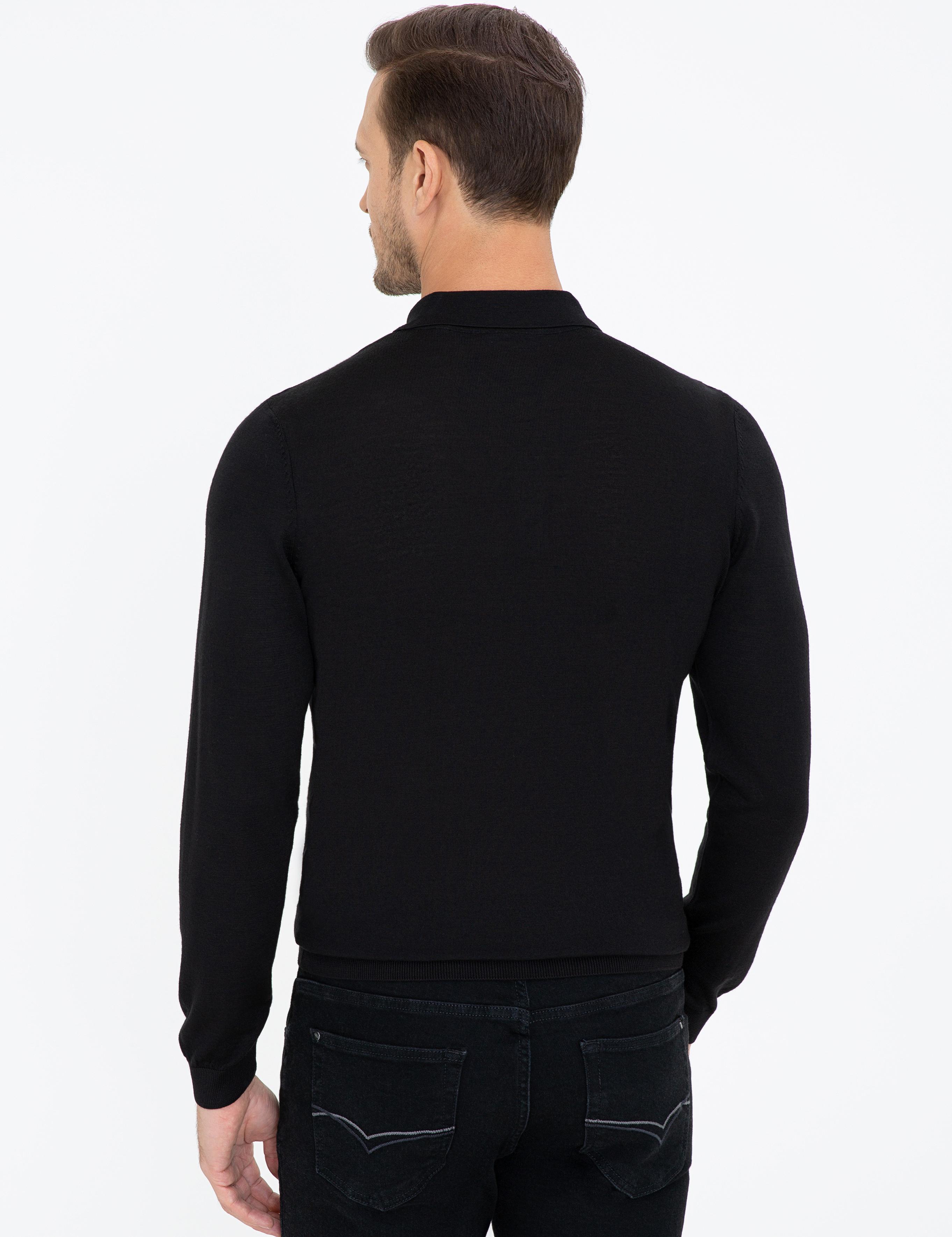 Siyah Slim Fit Polo Yaka Basic Triko Kazak - 50237054005