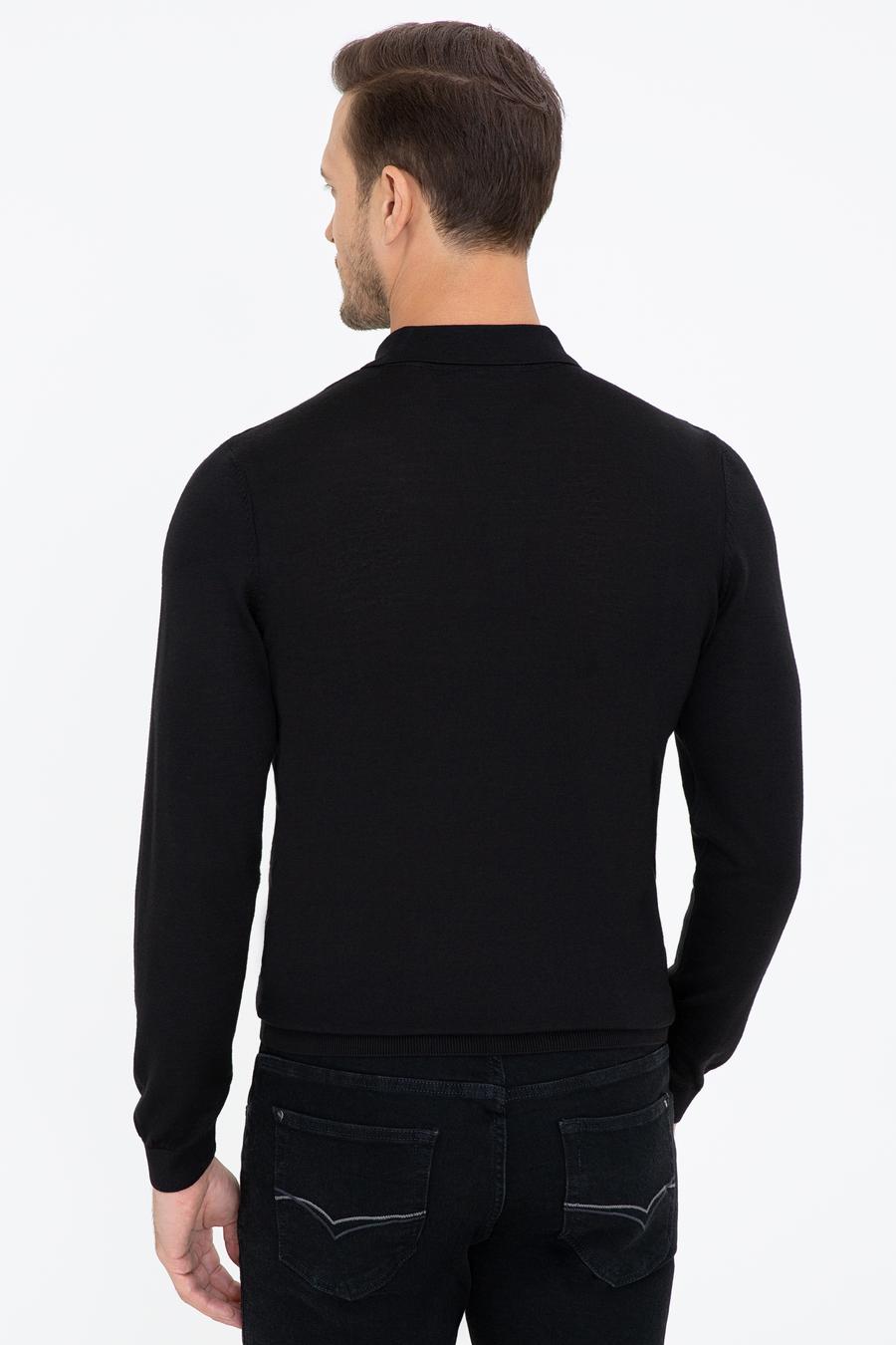 Siyah Slim Fit Polo Yaka Basic Triko Kazak - 50237054005