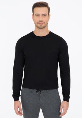 Siyah Slim Fit Bisiklet Yaka Basic Triko Kazak