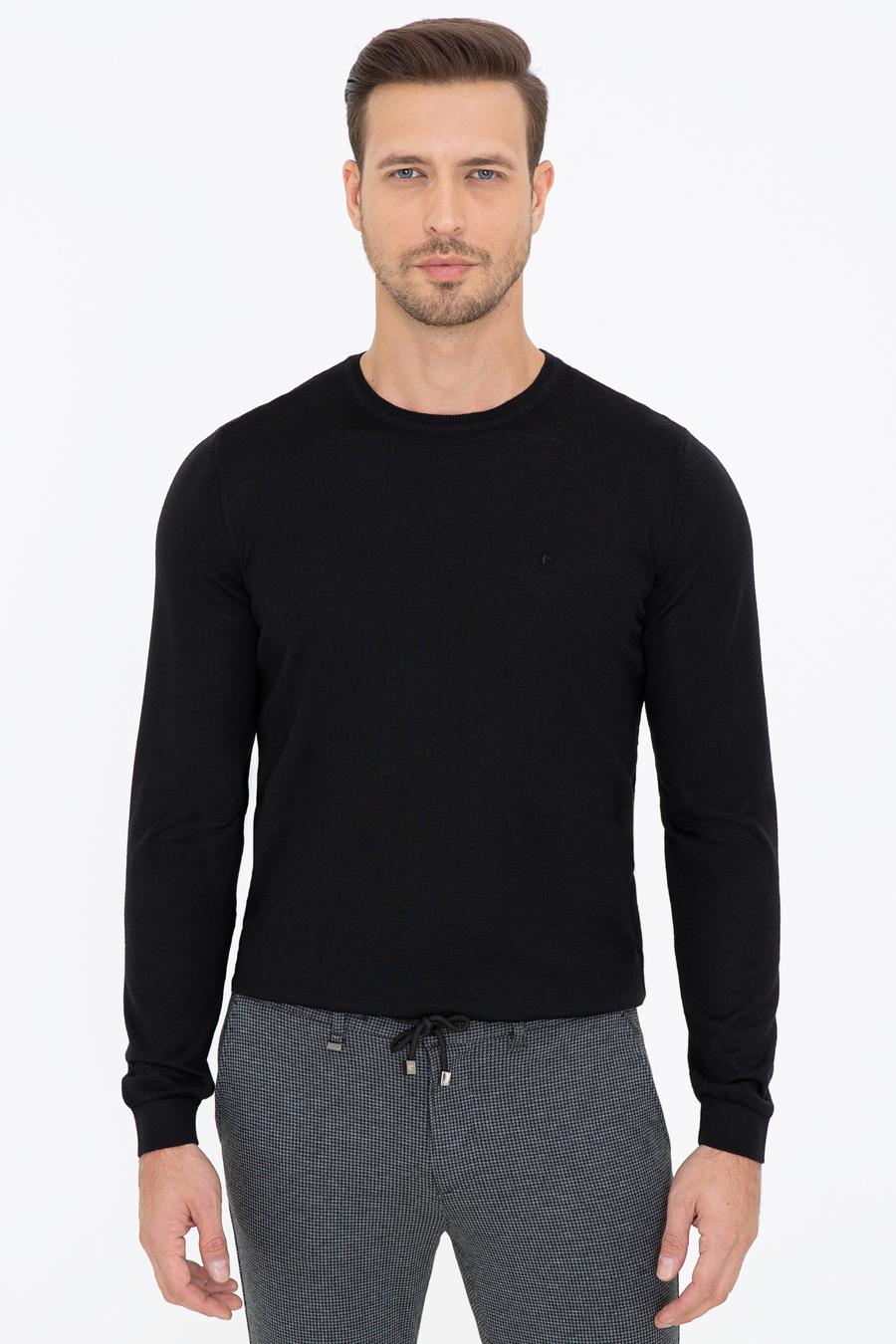 Siyah Slim Fit Bisiklet Yaka Basic Triko Kazak - 50237038004