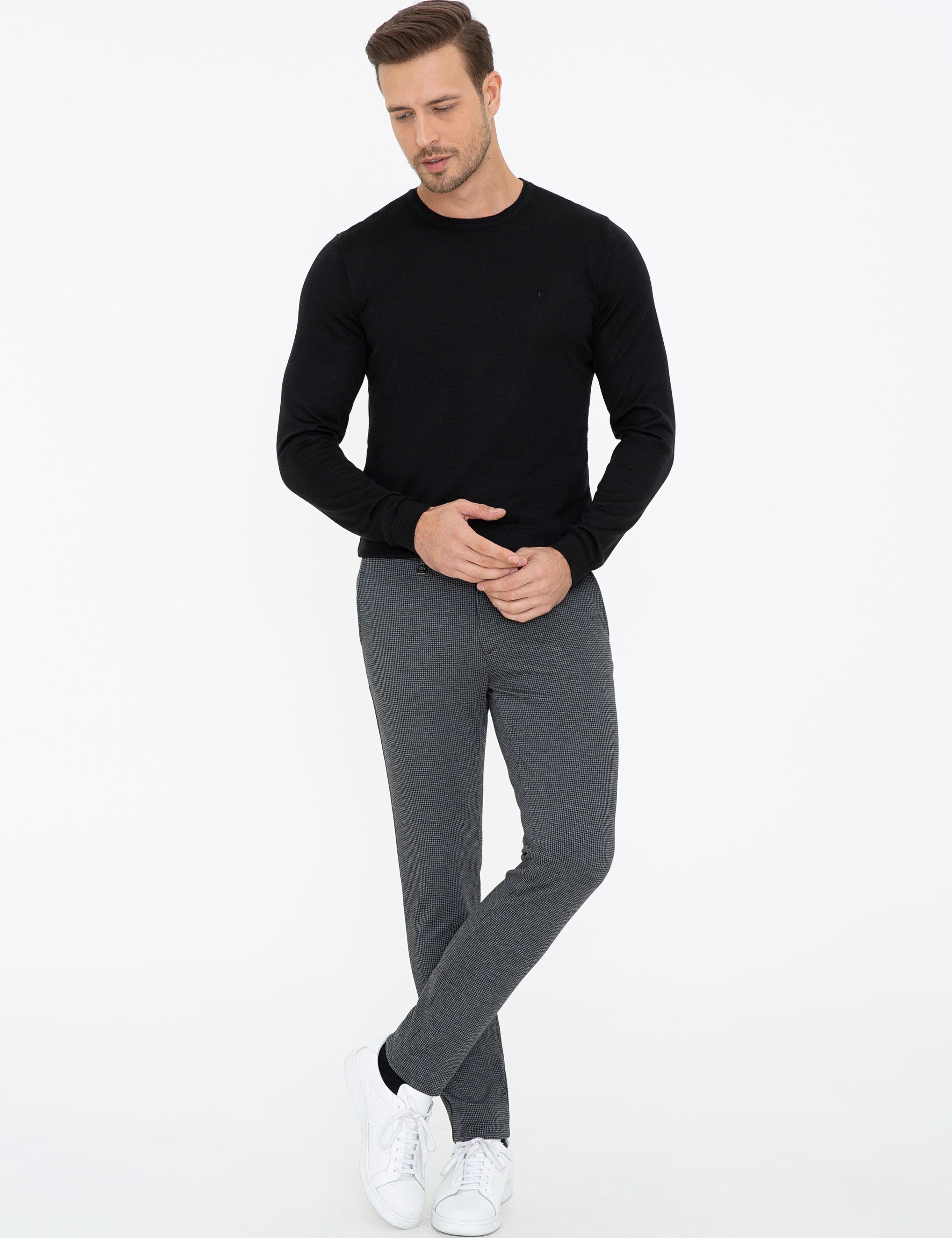 Siyah Slim Fit Bisiklet Yaka Basic Triko Kazak - 50237038004