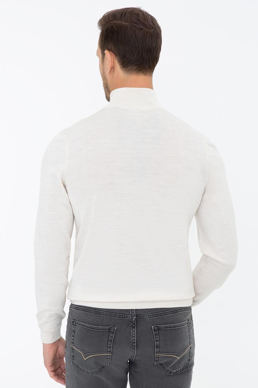 Bej Regular Fit Yarım Balıkçı Basic Triko Kazak - 50237040026