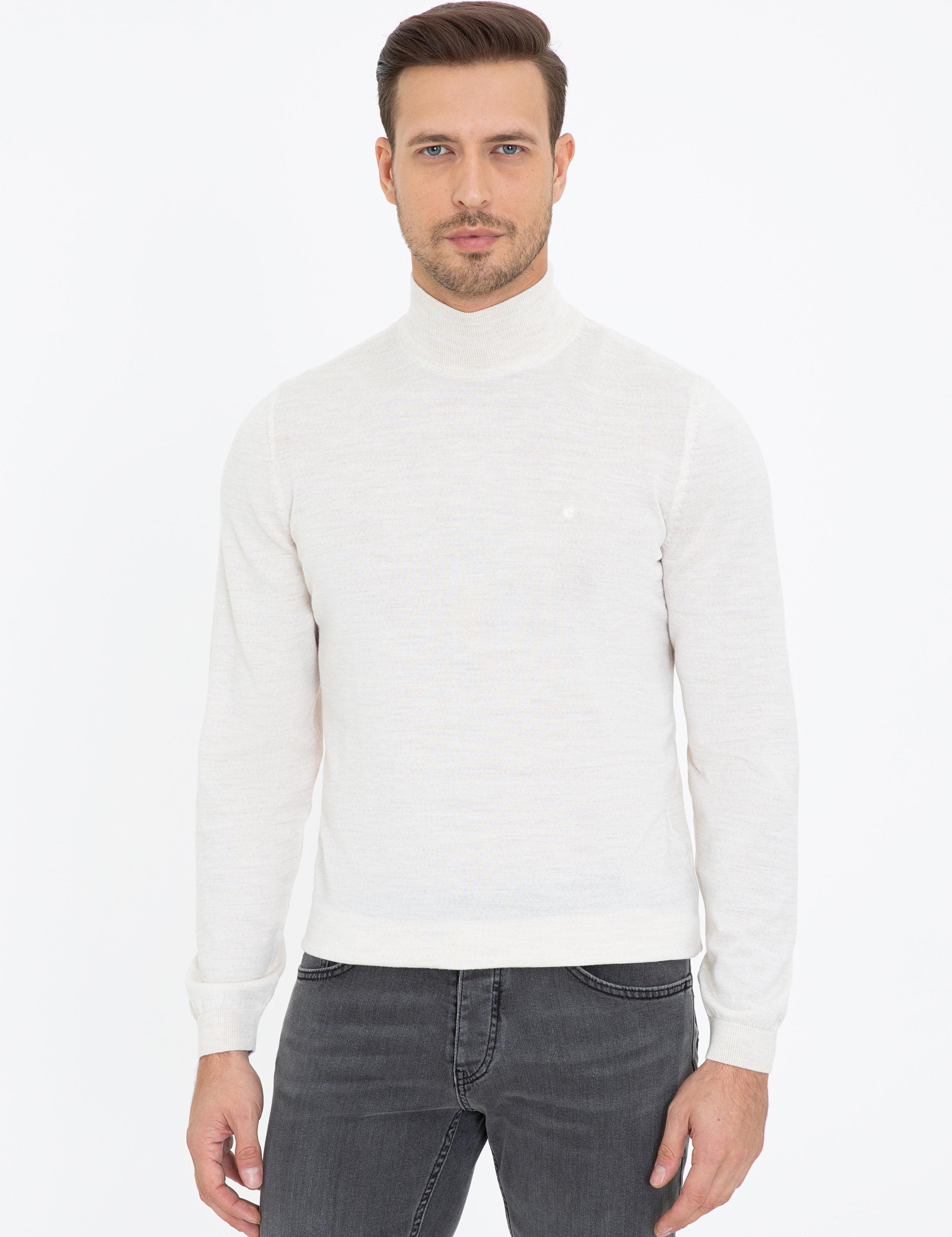 Bej Regular Fit Yarım Balıkçı Basic Triko Kazak - 50237040026