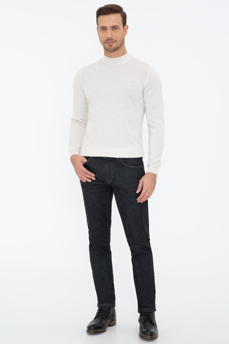 Bej Slim Fit Çeyrek Balıkçı Yaka Basic Triko Kazak - 50237039025