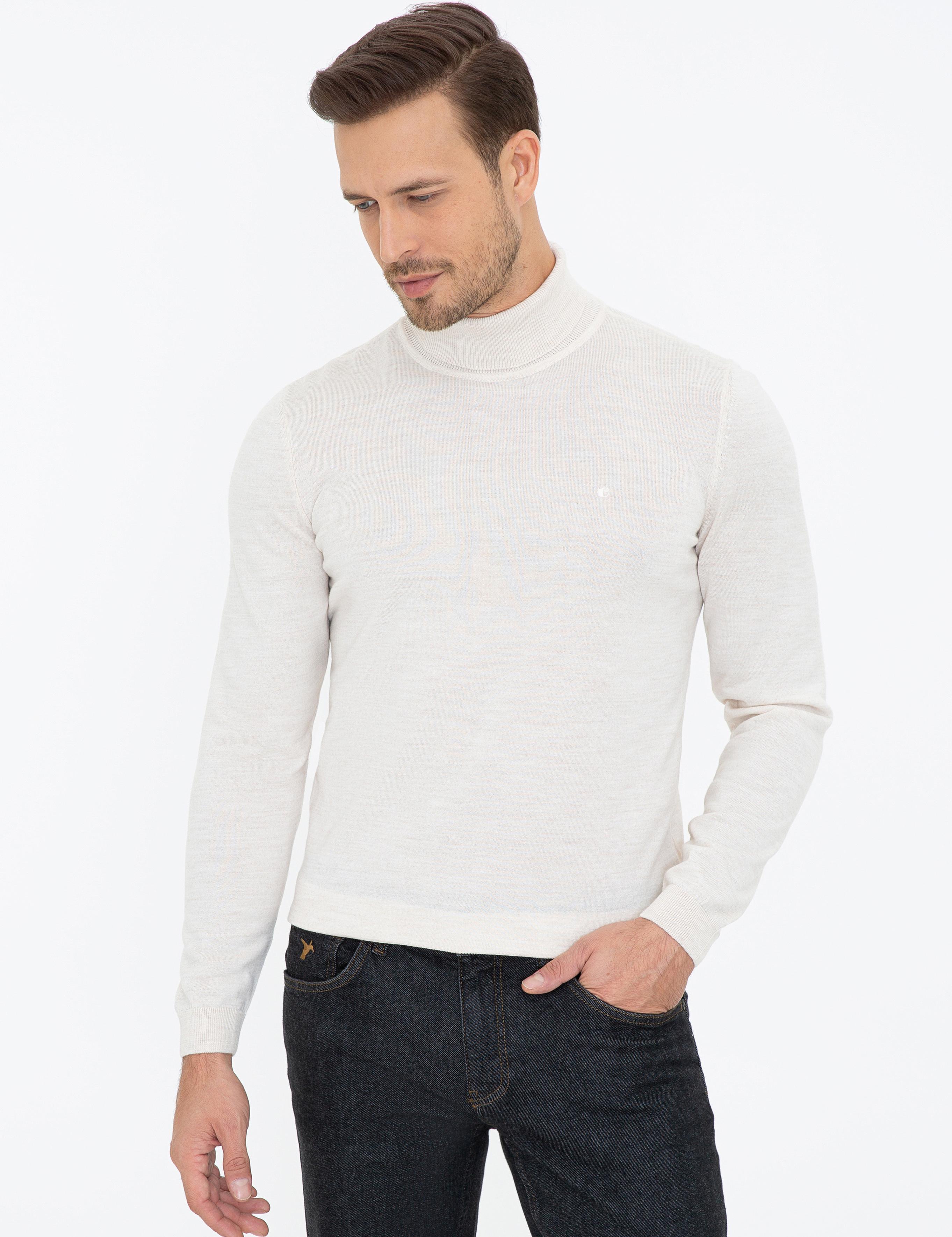 Bej Slim Fit Balıkçı Yaka Basic Triko Kazak - 50237052025