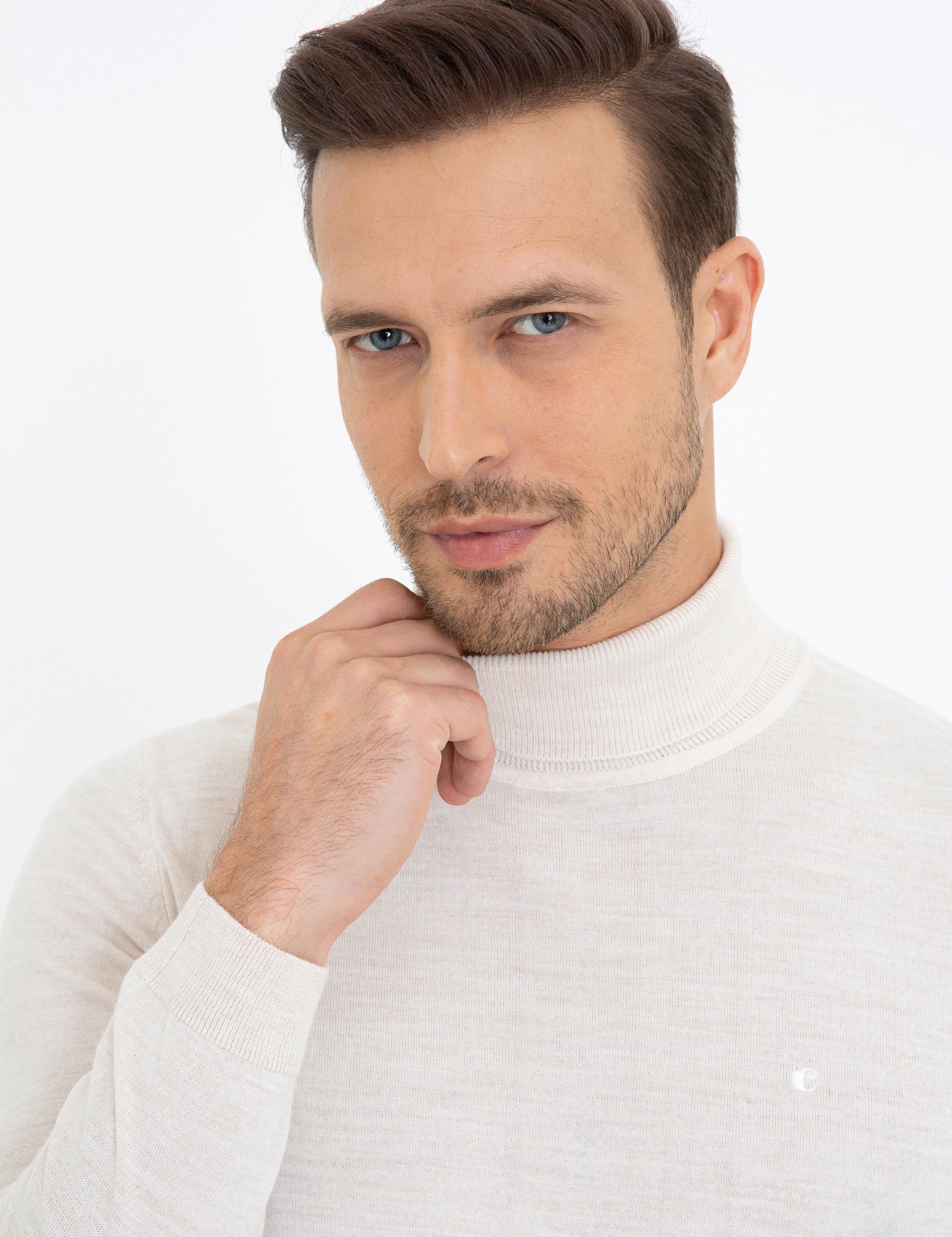 Bej Slim Fit Balıkçı Yaka Basic Triko Kazak - 50237052025