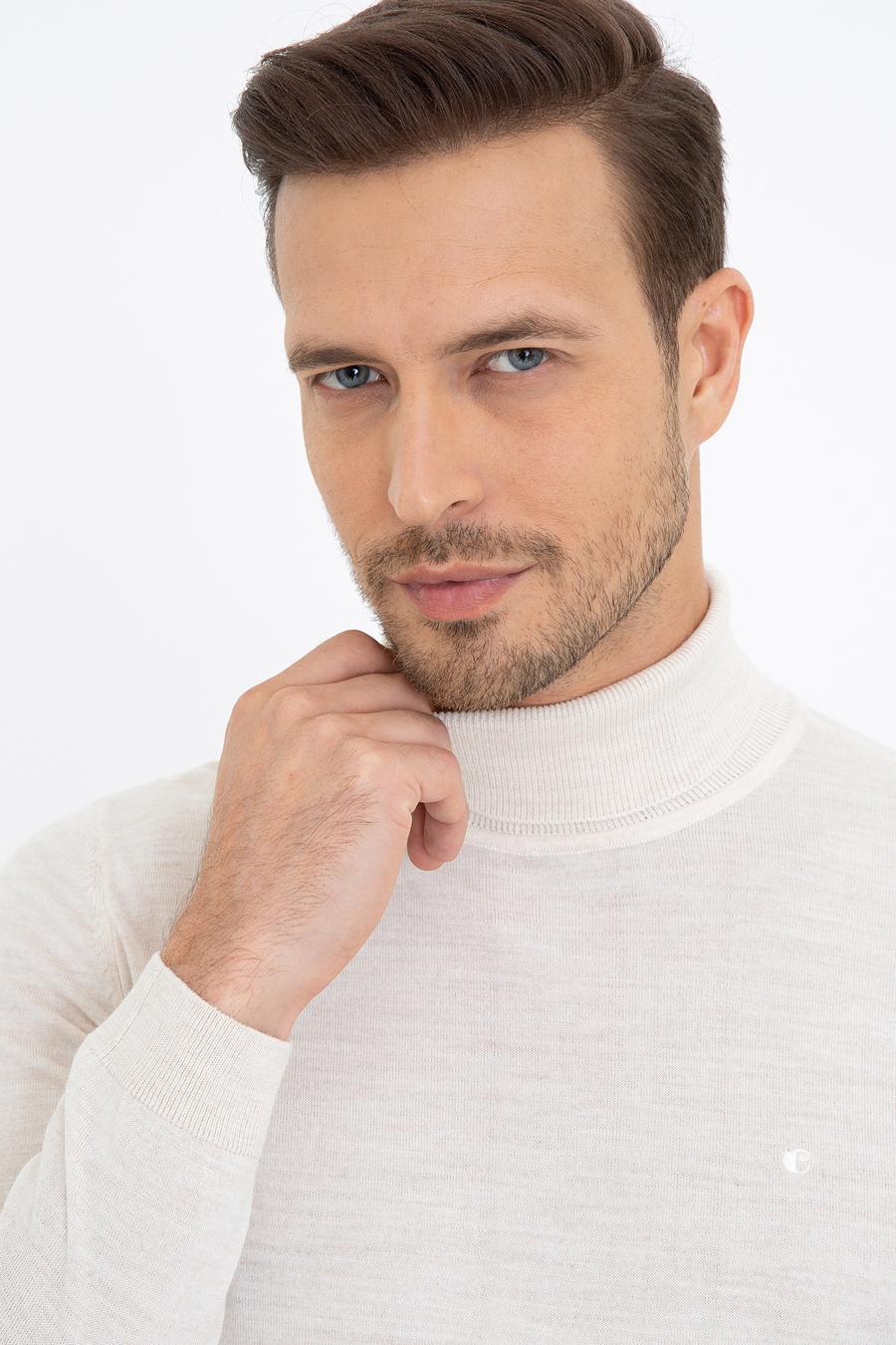 Bej Slim Fit Balıkçı Yaka Basic Triko Kazak - 50237052025