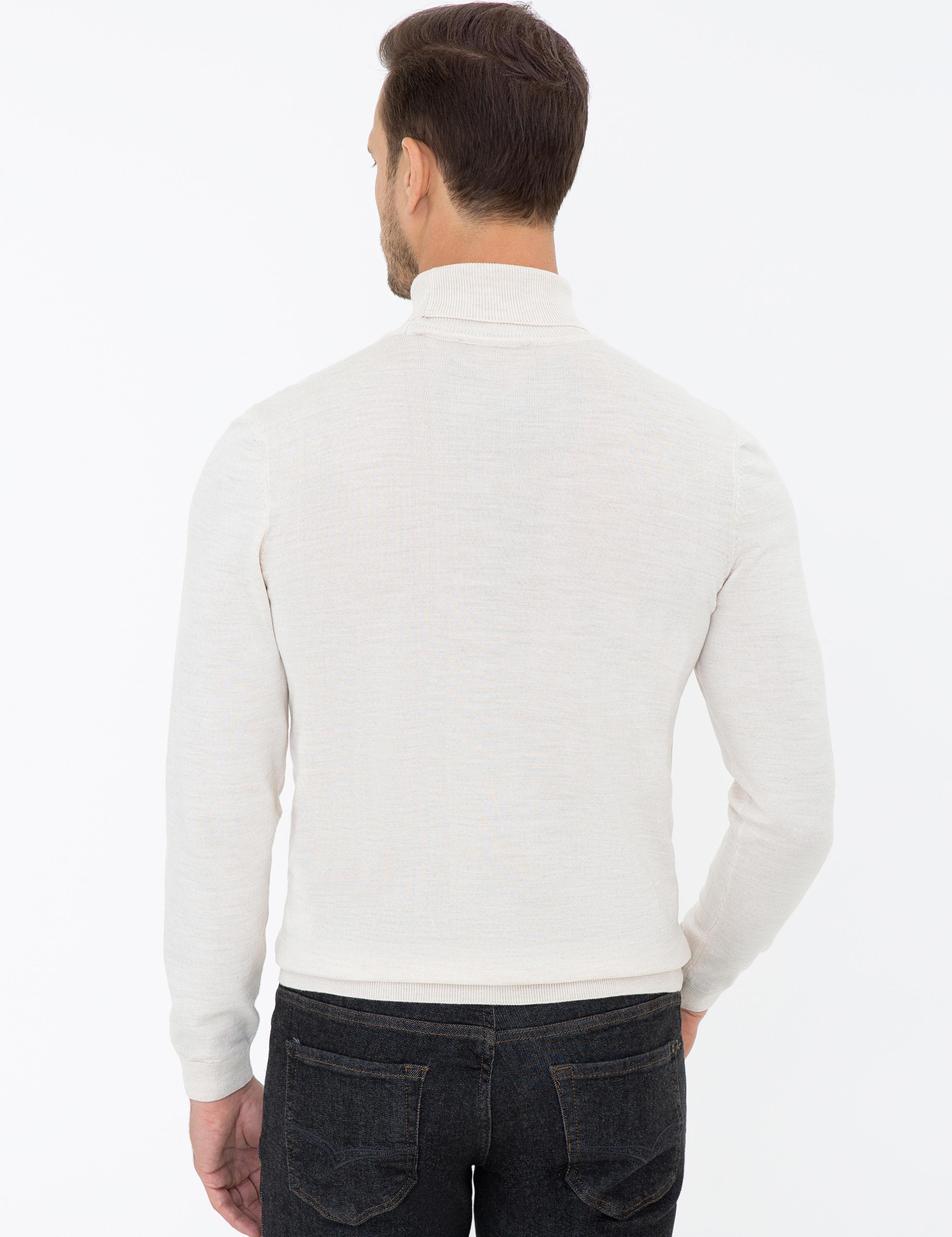 Bej Slim Fit Balıkçı Yaka Basic Triko Kazak - 50237052025