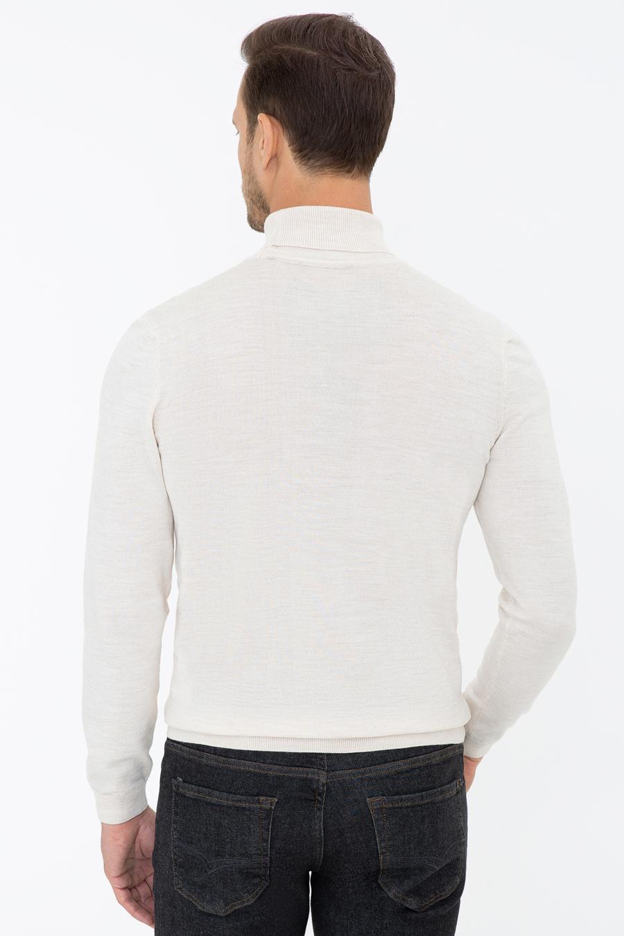 Bej Slim Fit Balıkçı Yaka Basic Triko Kazak - 50237052025