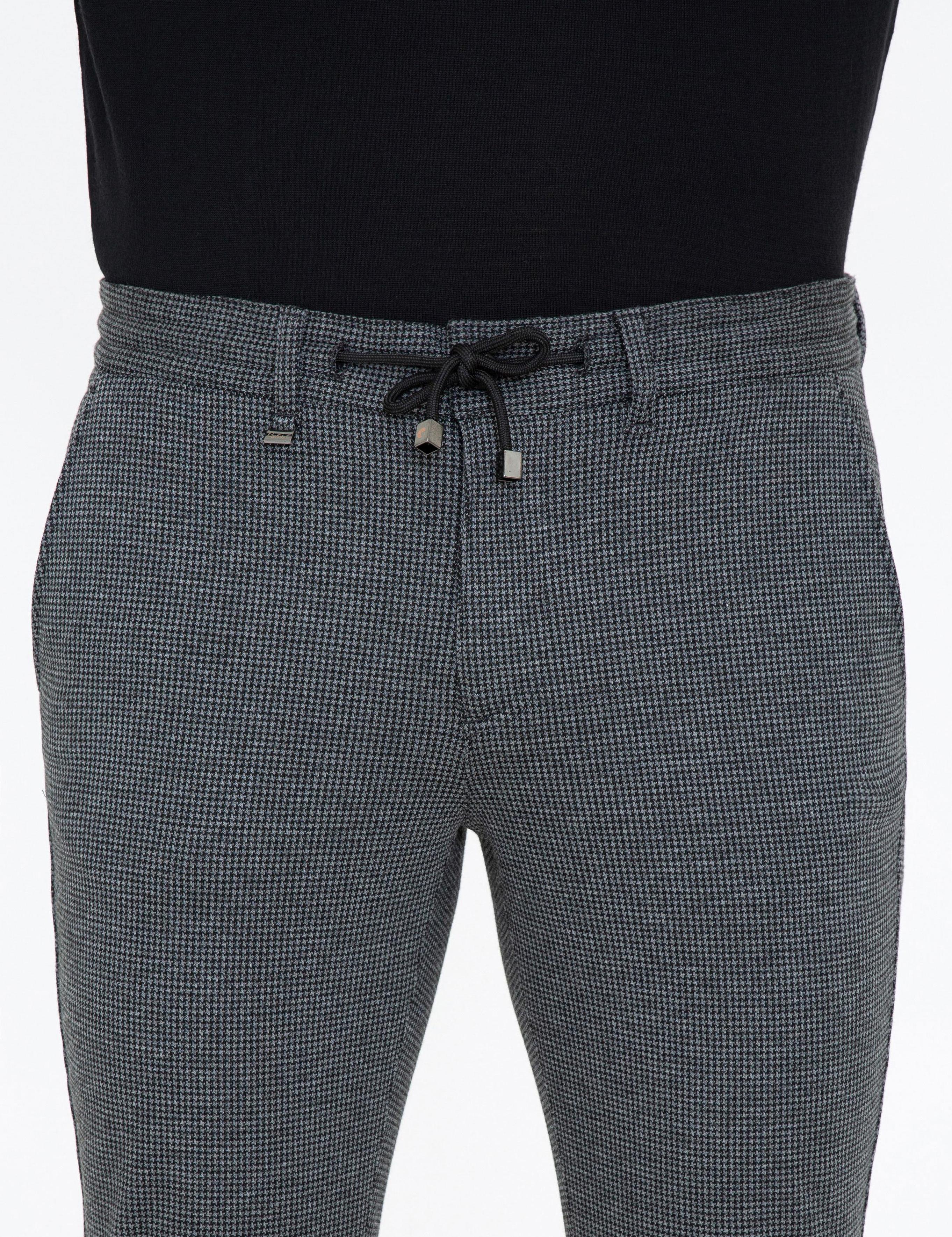 Siyah Slim Fit Belden Bağlamalı Kanvas Pantolon - 50242626038