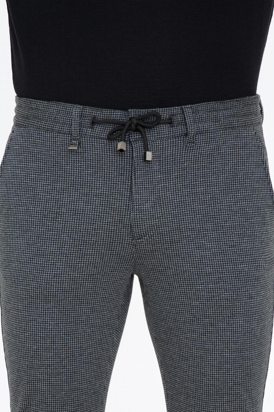 Siyah Slim Fit Belden Bağlamalı Kanvas Pantolon - 50242626038