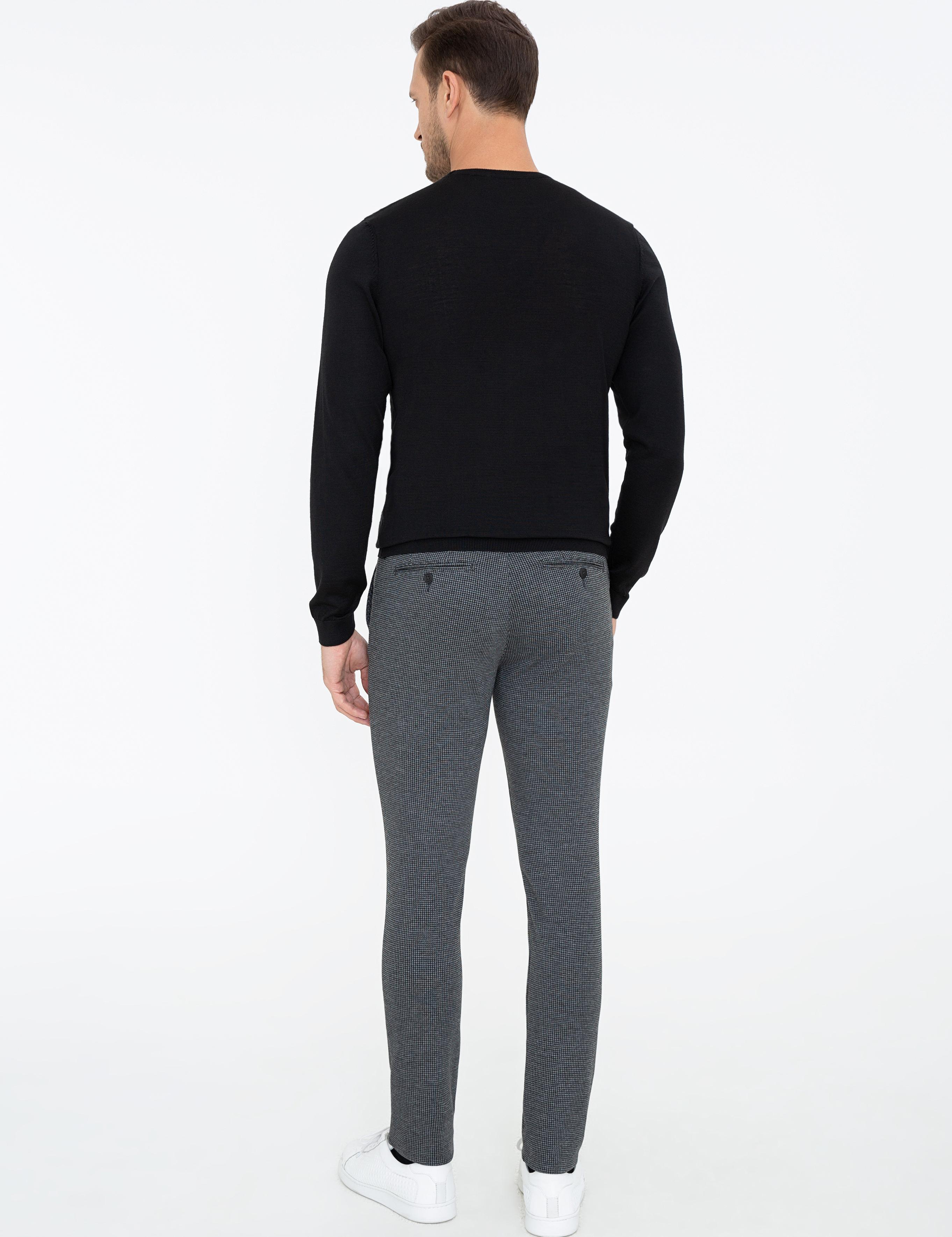 Siyah Slim Fit Belden Bağlamalı Kanvas Pantolon - 50242626038
