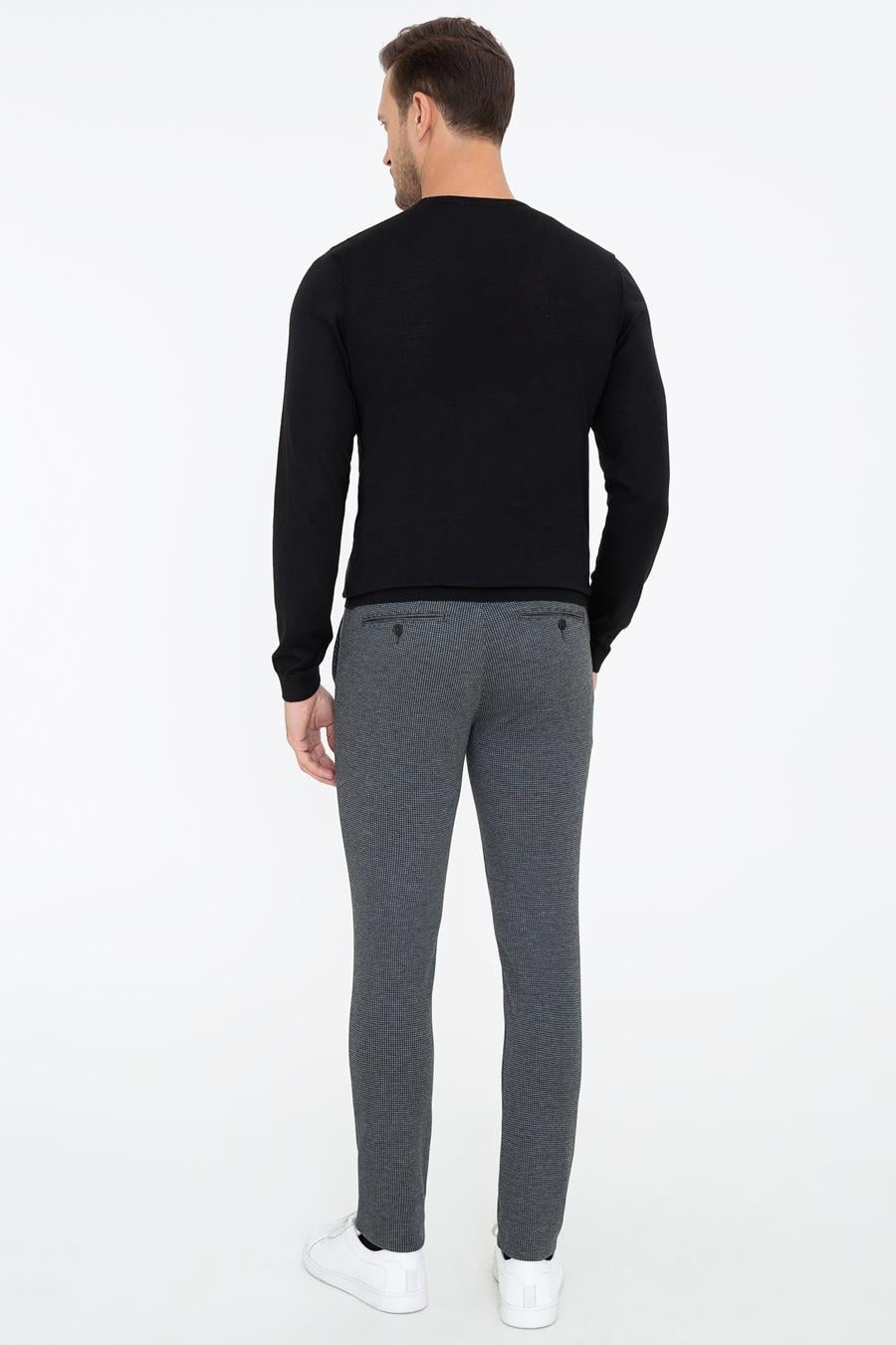 Siyah Slim Fit Belden Bağlamalı Kanvas Pantolon - 50242626038