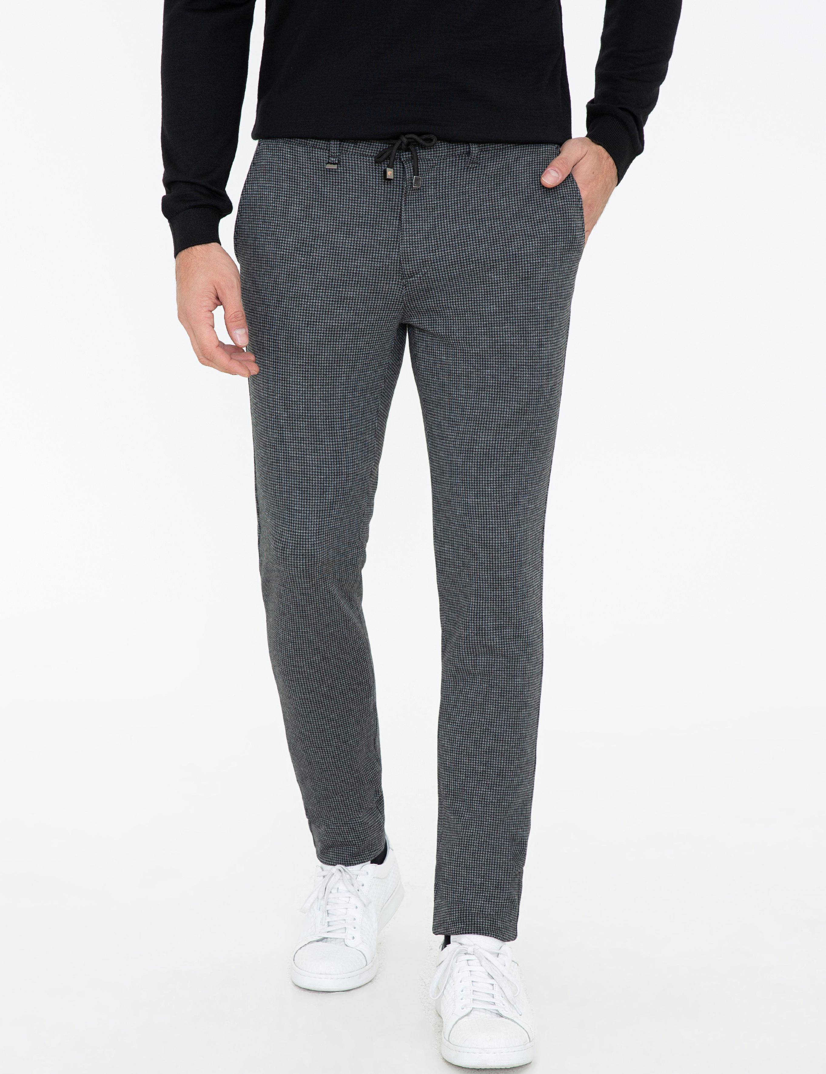 Siyah Slim Fit Belden Bağlamalı Kanvas Pantolon - 50242626038