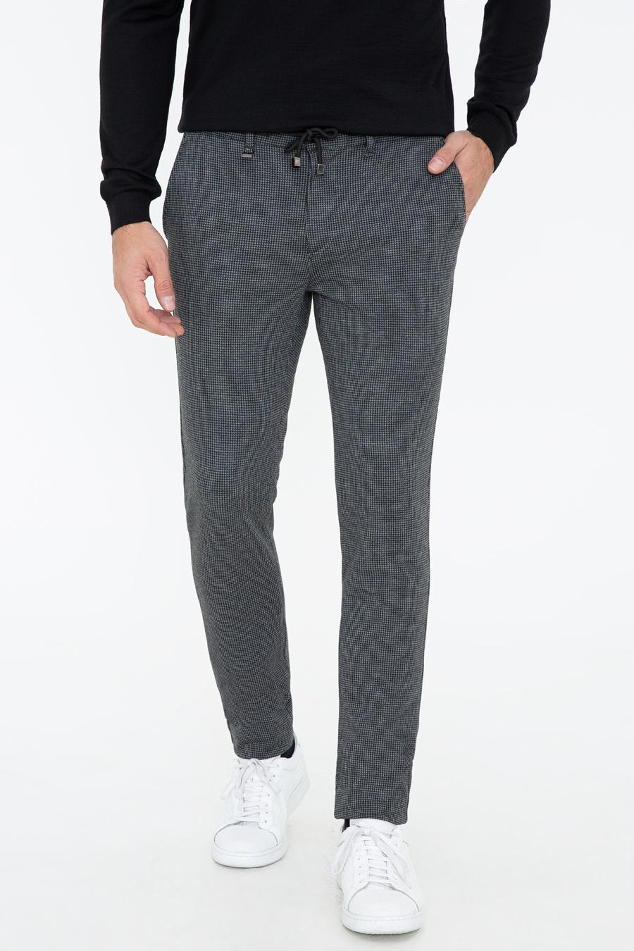 Siyah Slim Fit Belden Bağlamalı Kanvas Pantolon - 50242626038