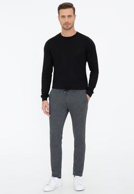 Siyah Slim Fit Belden Bağlamalı Kanvas Pantolon