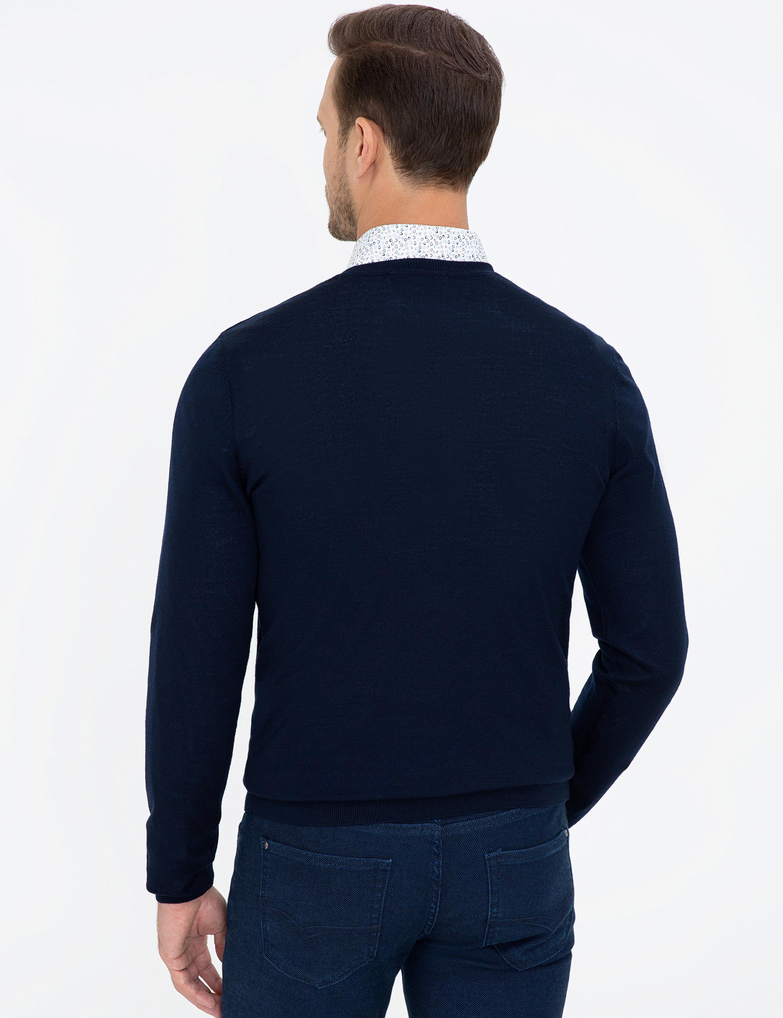 Lacivert Slim Fit V Yaka Basic Triko Kazak - 50237053010