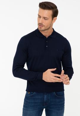 Lacivert Slim Fit Polo Yaka Basic Triko Kazak