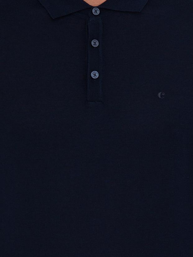 Lacivert Slim Fit Polo Yaka Basic Triko Kazak