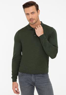Haki Slim Fit Polo Yaka Basic Triko Kazak