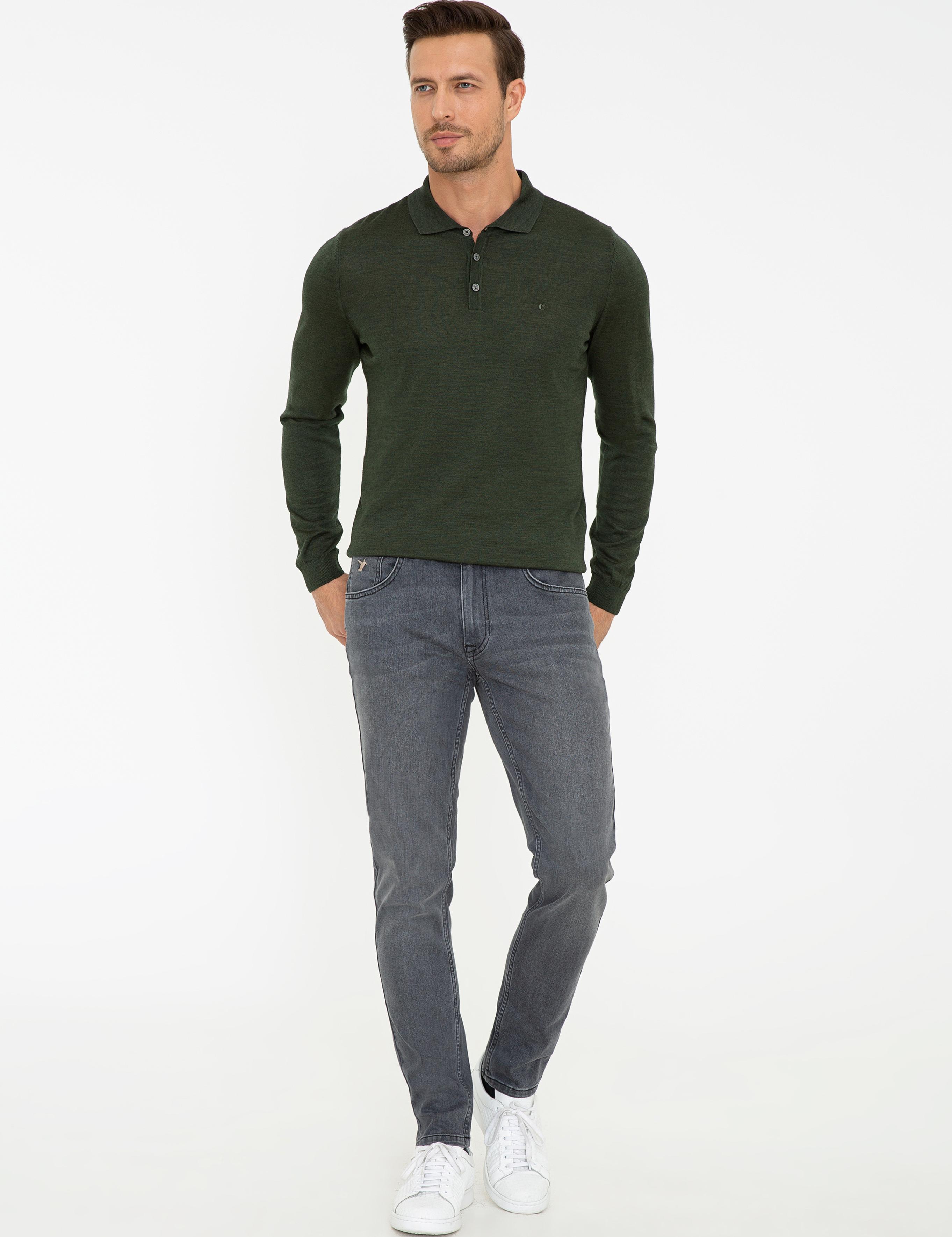 Haki Slim Fit Polo Yaka Basic Triko Kazak - 50237054067