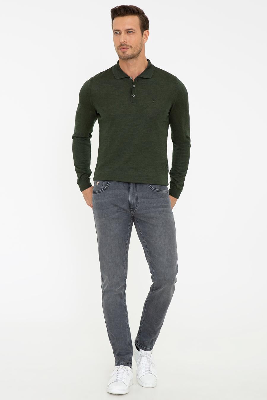 Haki Slim Fit Polo Yaka Basic Triko Kazak - 50237054067