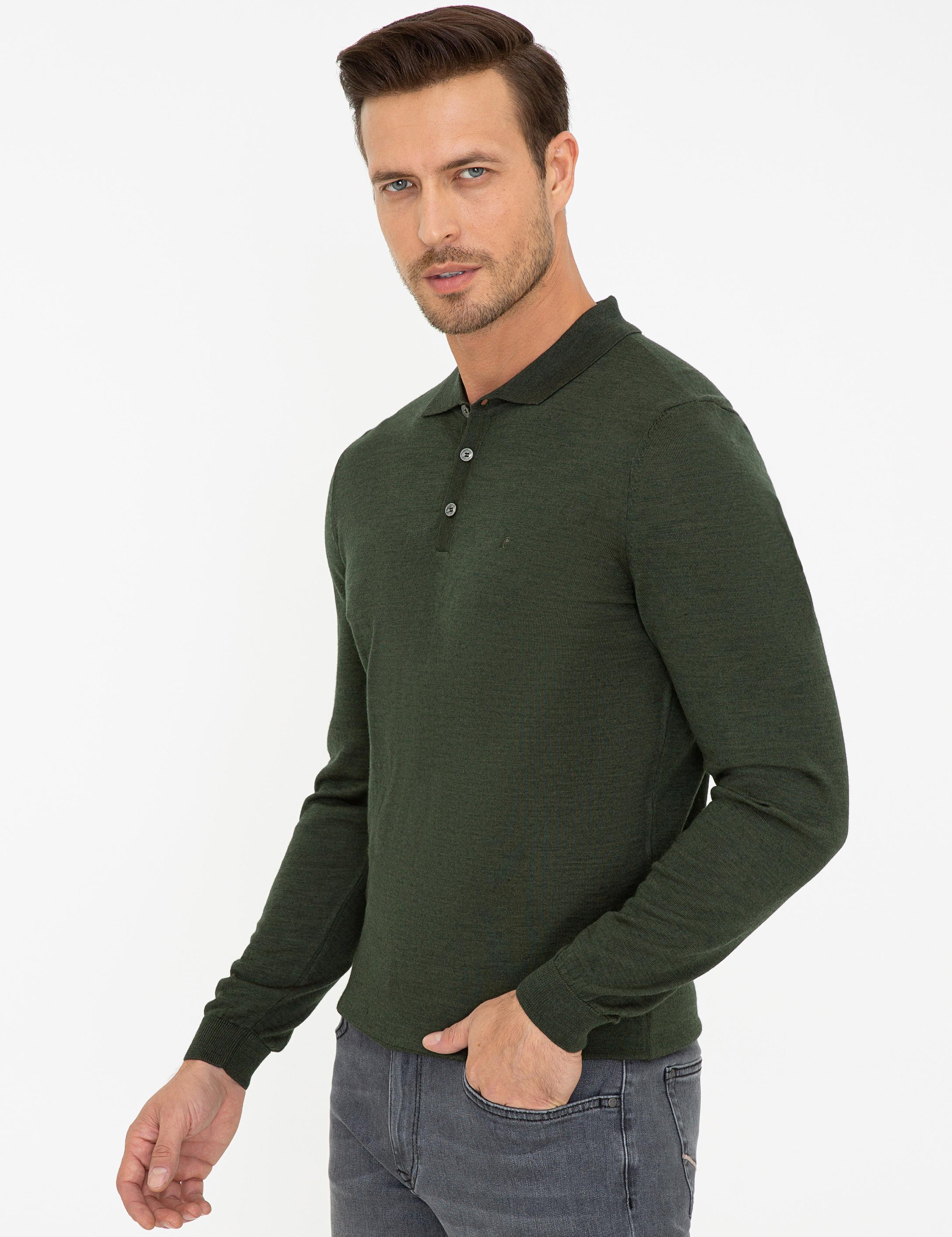 Haki Slim Fit Polo Yaka Basic Triko Kazak - 50237054067