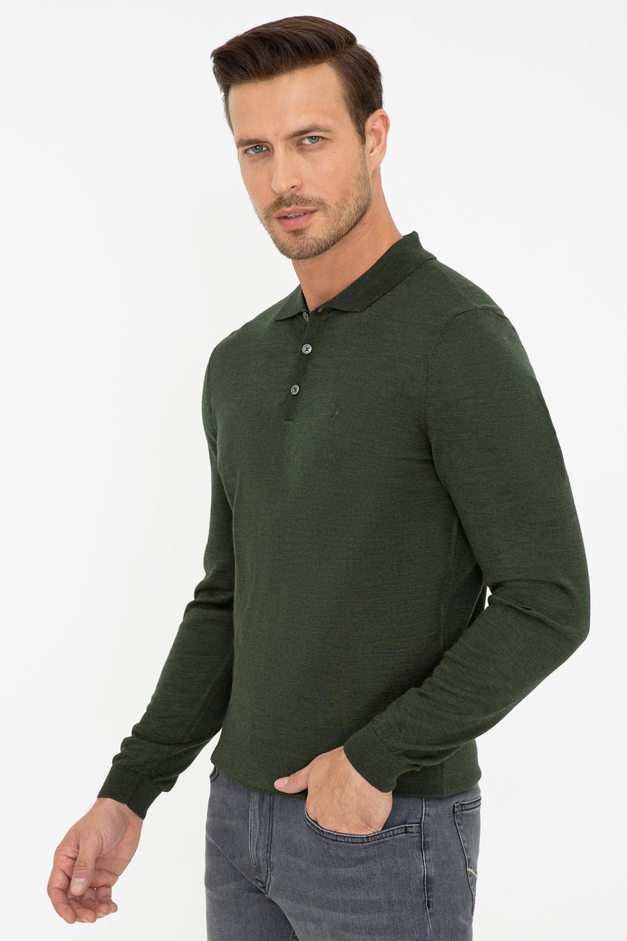 Haki Slim Fit Polo Yaka Basic Triko Kazak - 50237054067