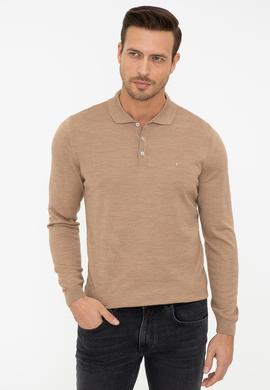 Camel Slim Fit Polo Yaka Basic Triko Kazak