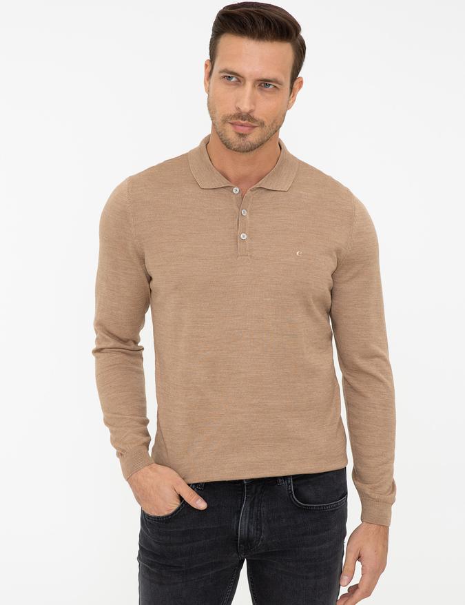 Camel Slim Fit Polo Yaka Basic Triko Kazak