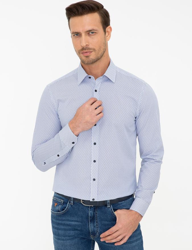 Lacivert Slim Fit Uzun Kollu Gömlek